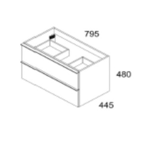Zoom Mobile bagno sospeso Senda con 2 cassettoni colore noce effetto cannettato e maniglie nere 80x45.5x48 cm.