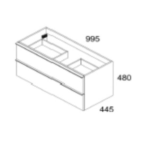 Zoom Mobile bagno sospeso Senda con 2 cassettoni colore rovere chiaro effetto cannettato e maniglie nere 100x45.5x48 cm.