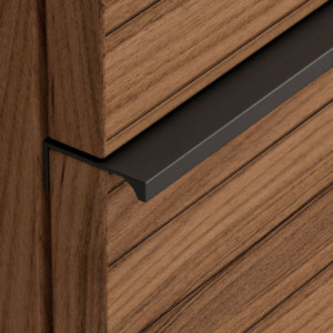 Zoom Mobile bagno sospeso Senda con 2 cassettoni colore noce effetto cannettato e maniglie nere 100x45.5x48 cm.