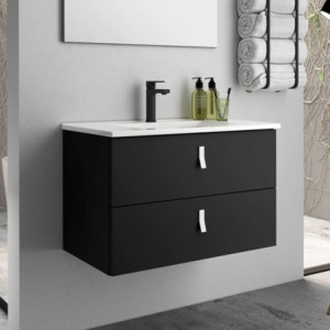 Mobile bagno sospeso Invicta nero 60x48x45 cm maniglie bianche