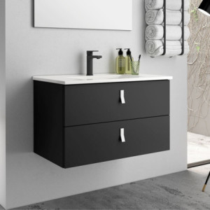 Mobile bagno sospeso Invicta nero 80x48x45 cm maniglia bianca moderno