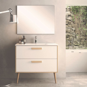 Mobile bagno Nordic rovere 2 cassetti bianchi moderno 80x46x50