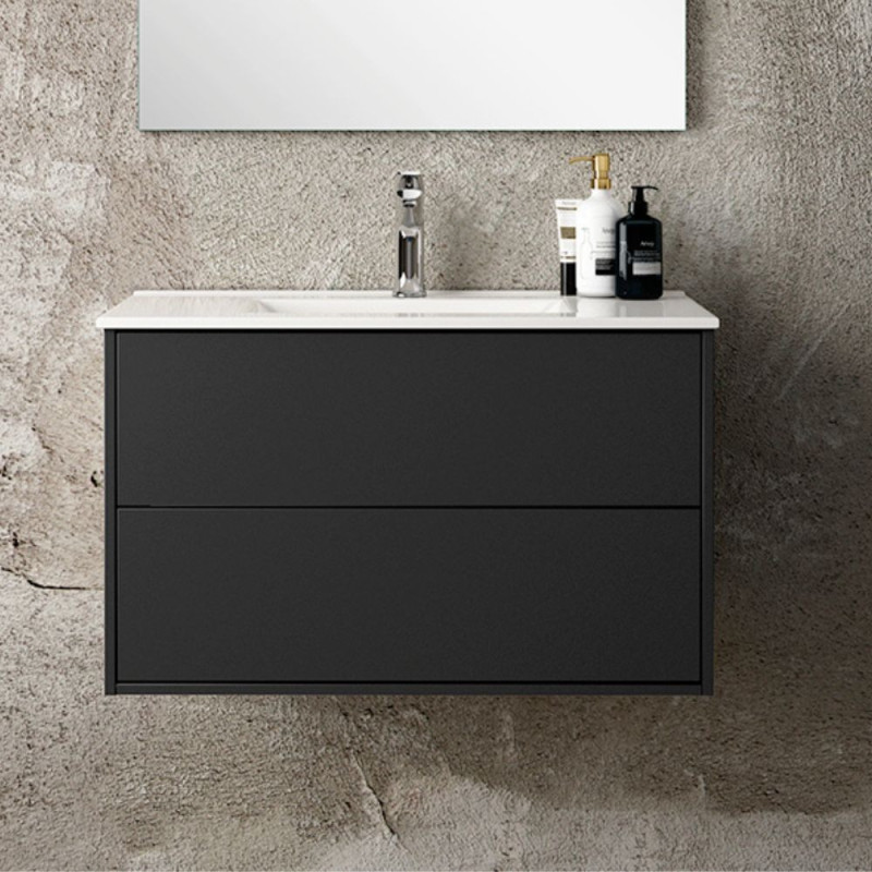 mobile bagno sospeso 80 cm nero opaco | levante shop