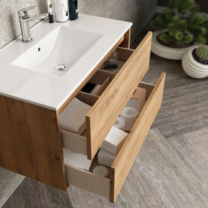 Zoom Mobile bagno sospeso Push con due cassettoni 80x45x48 colore rovere quercia