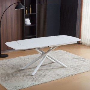 Zoom Tavolo girevole allungabile Astrid con piano in ceramica bianco opaco con gambe colore bianco