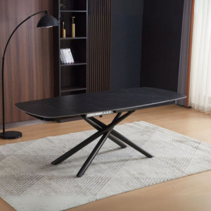 Zoom Tavolo girevole allungabile Astrid con piano in ceramica effetto marmo nero opaco con gambe colore nero