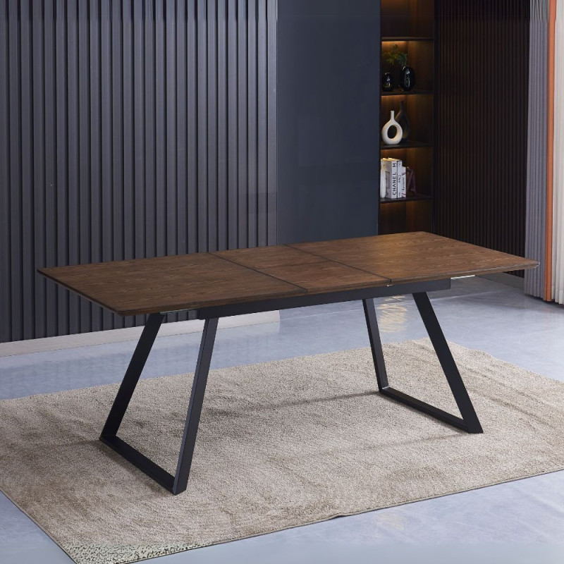 Tavolo allungabile Shelton piano legno noce gambe metallo nero