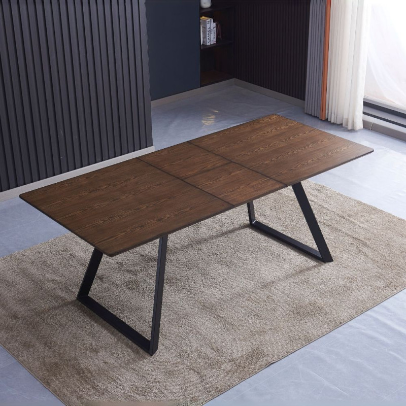 Tavolo allungabile Shelton piano legno noce gambe metallo nero