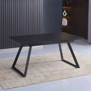 Tavolo allungabile Shelton piano legno nero gambe metallo nero