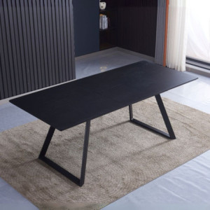 Zoom Tavolo allungabile Shelton con piano impiallacciato legno massiccio tinto nero e gambe in metallo nero