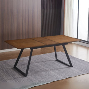 Zoom Tavolo allungabile Shelton con piano impiallacciato legno massiccio tinto rovere scuro e gambe in metallo nero