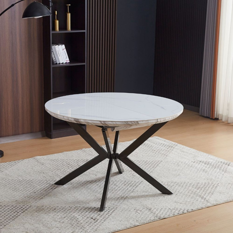 Tavolo rotondo allungabile Evelina ceramica marmo bianco lucido