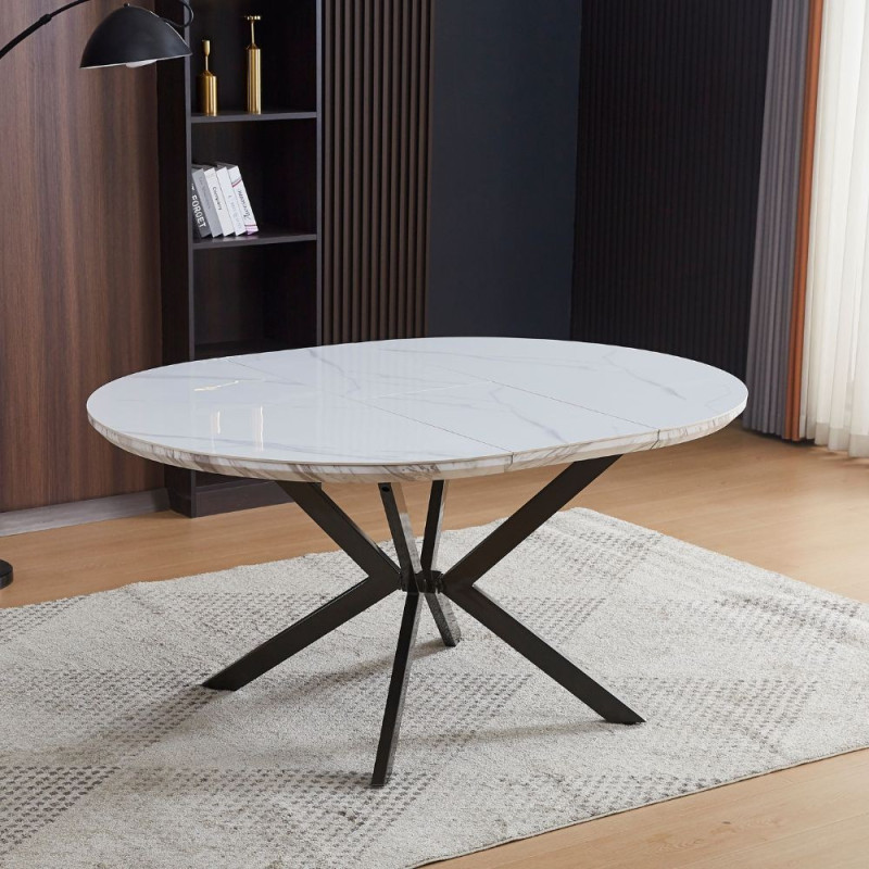 Tavolo rotondo allungabile Evelina ceramica marmo bianco lucido