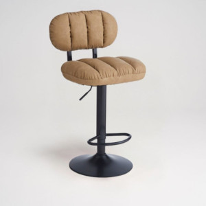 Sgabello Tati ecopelle cammello e gamba metallo nero design moderno