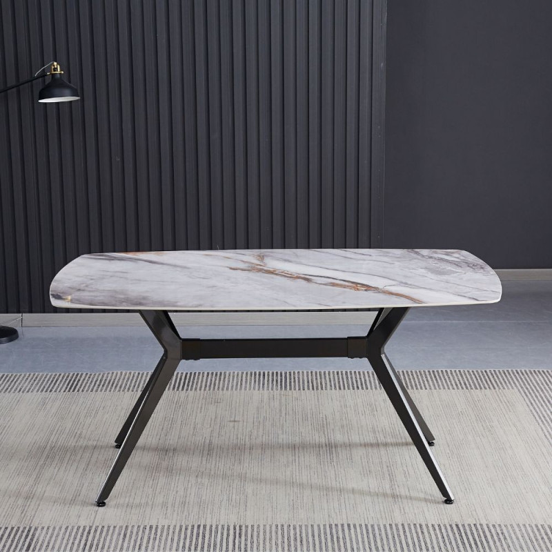 Tavolo fisso Callista piano ceramica effetto marmo grigio lucido