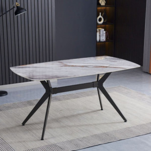 Zoom Tavolo fisso Callista con piano in ceramica effetto marmo grigio chiaro lucido