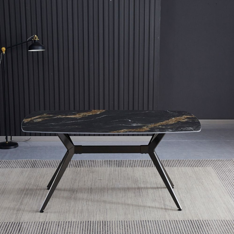Tavolo fisso Callista piano ceramica effetto marmo nero opaco