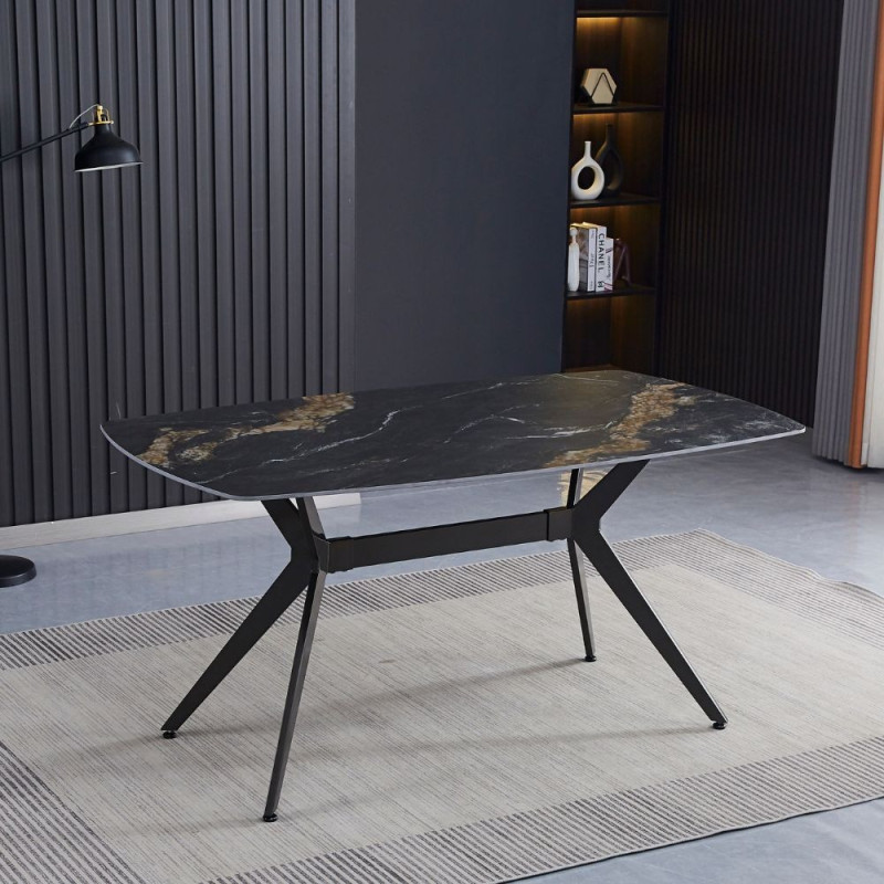 Tavolo fisso Callista piano ceramica effetto marmo nero opaco