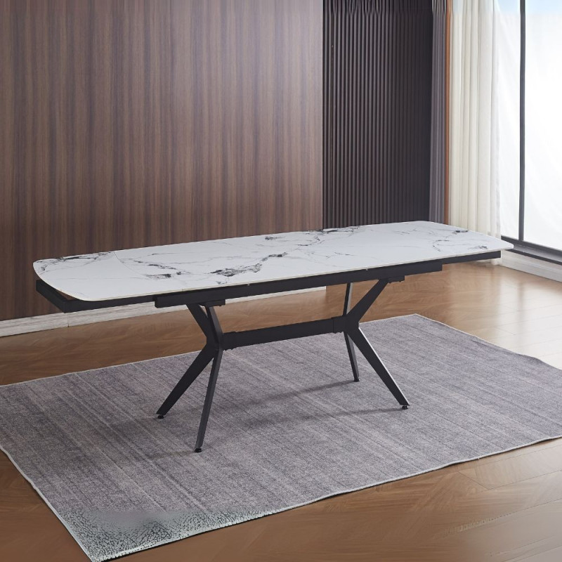 Tavolo allungabile Riley ceramica effetto marmo bianco lucido