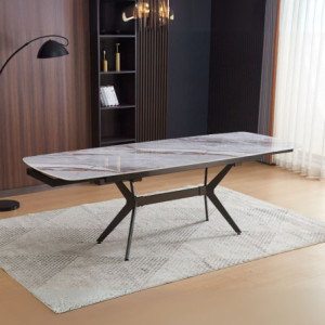 Zoom Tavolo allungabile Riley con piano in ceramica effetto marmo grigio chiaro lucido