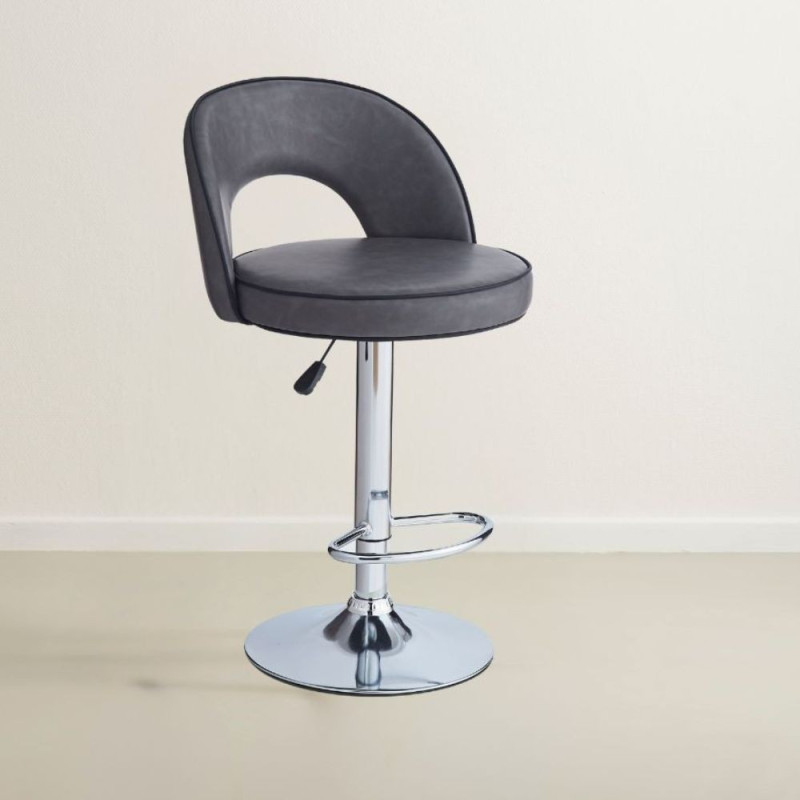 Sgabello Lisa ecopelle grigio e gamba metallo inox moderno