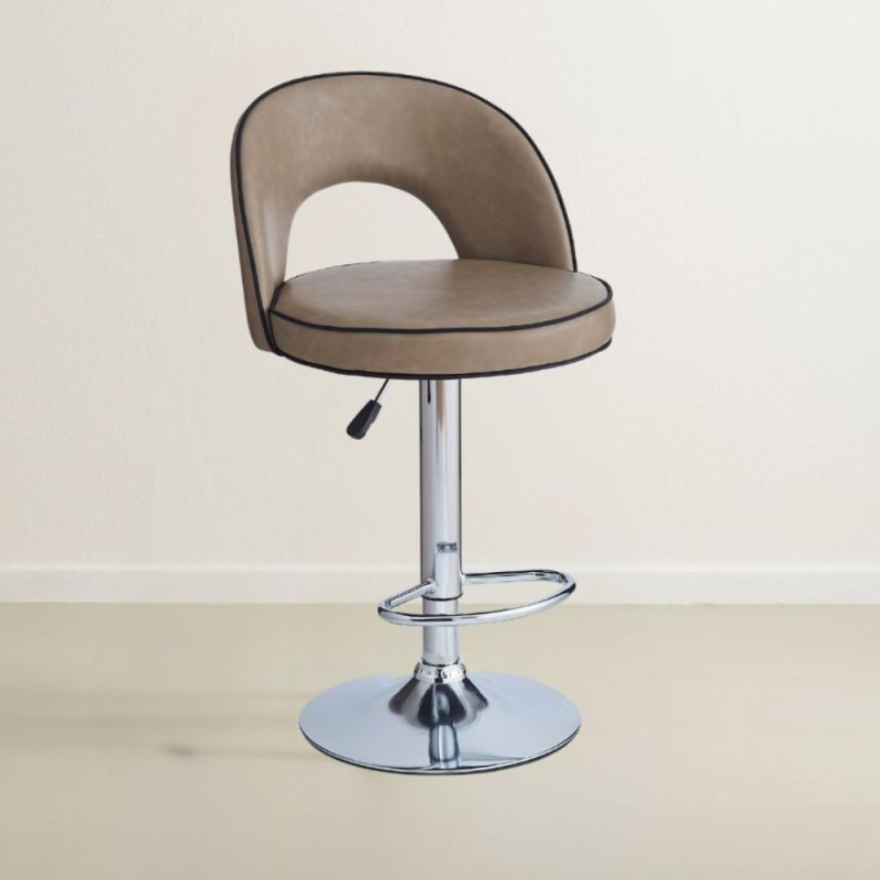 Sgabello Lisa ecopelle tortora e gamba metallo inox moderno