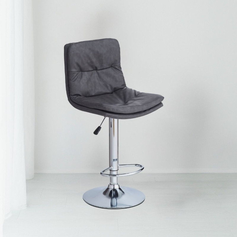 Sgabello Paco ecopelle grigio e gamba metallo inox moderno