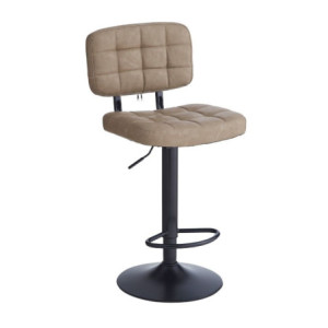 Zoom Sgabello Mavi con seduta e schienale in ecopelle tortora e gamba in metallo nero