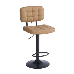 Zoom Sgabello Mavi con seduta e schienale in ecopelle cammello e gamba in metallo nero