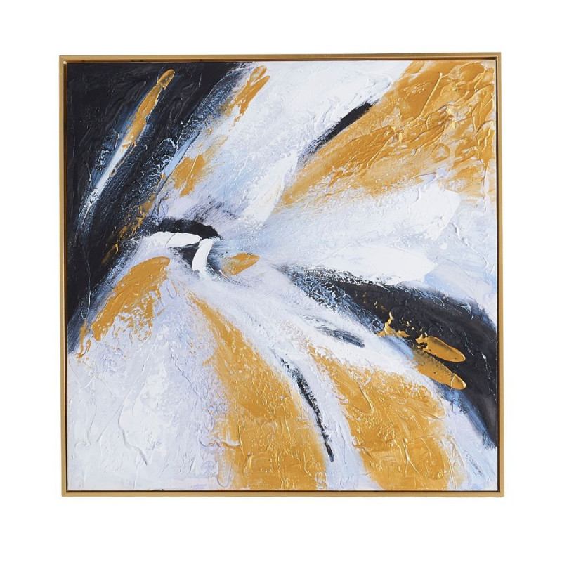 Quadro astratto oro bianco e nero su tela con cornice oro