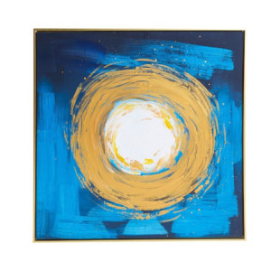 Quadro astratto oro blu su tela con cornice oro 80x80 cm