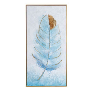 Quadro disegno piuma su tela con cornice oro elegante