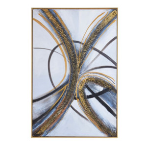 Quadro astratto oro nero su tela con cornice oro elegante