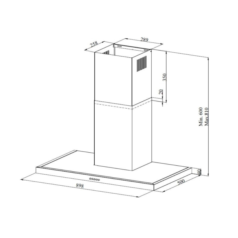 Cappa da parete Embla 90 nero moderna e potente per cucina