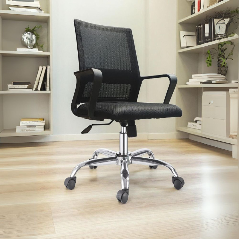 Poltrona da ufficio C8350 schienale rete nero base cromata