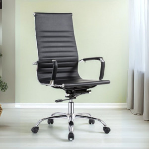 Poltrona per ufficio CR552H PVC nero base cromata moderna