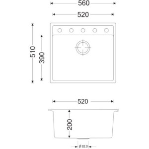 Zoom Lavello Waltz in fragranite 1 vasca 56x51 colore nero