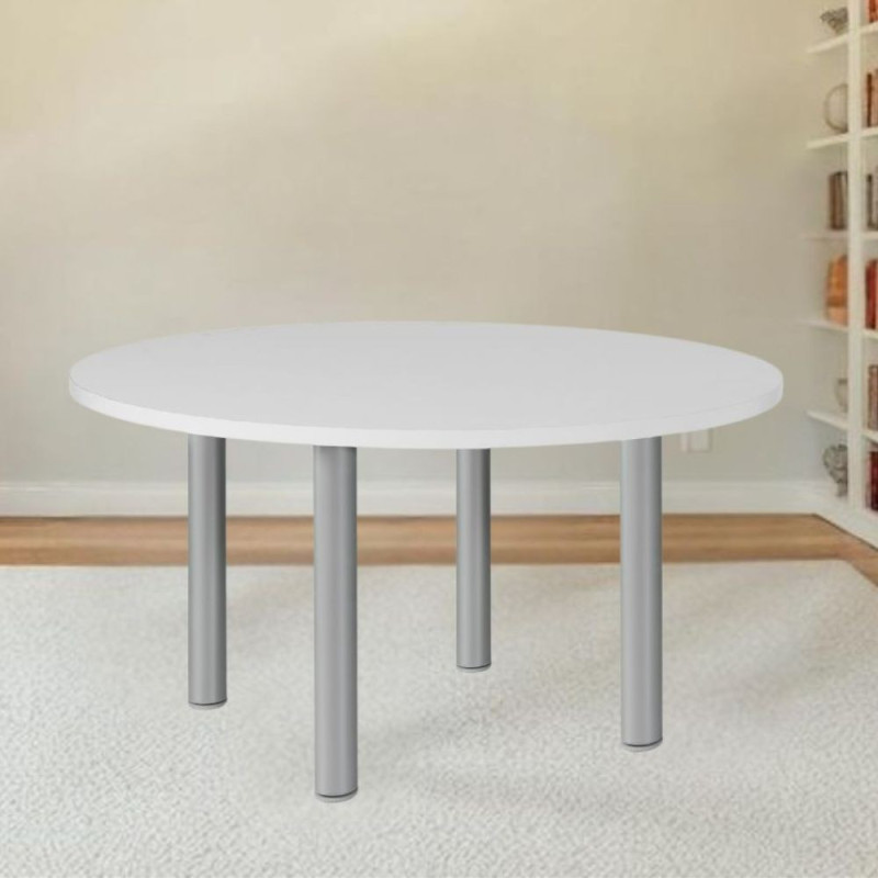 Tavolo tondo Manila 120x120 cm bianco gambe acciaio alluminio