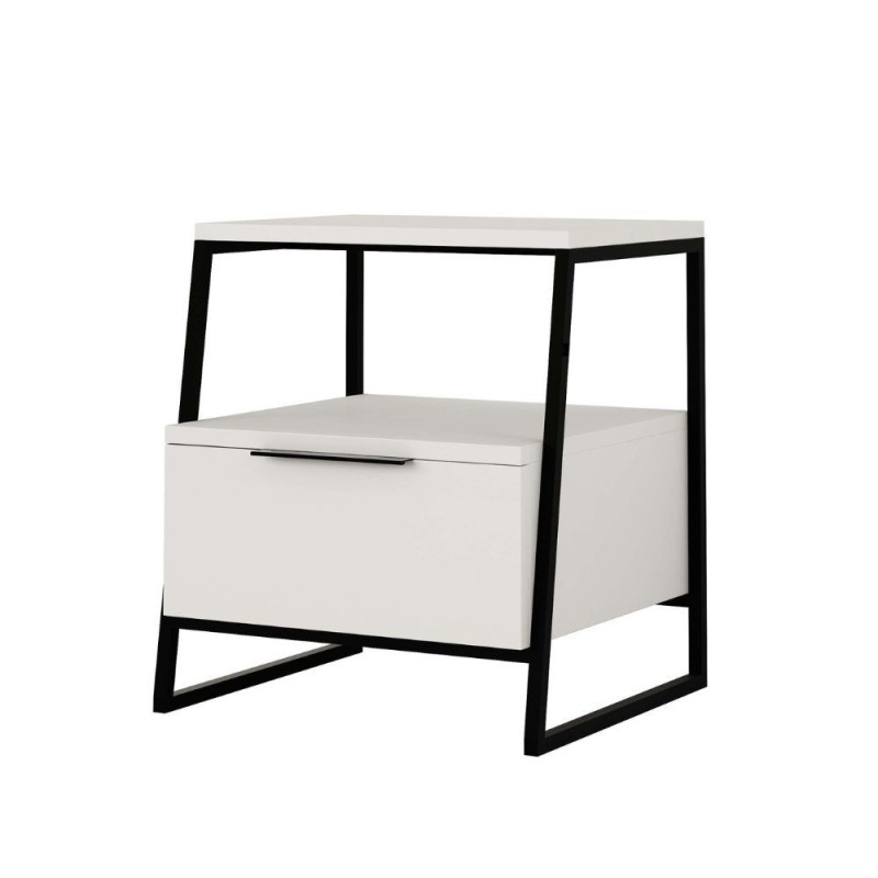 Comodino Pal struttura bianca gambe metallo nero moderno