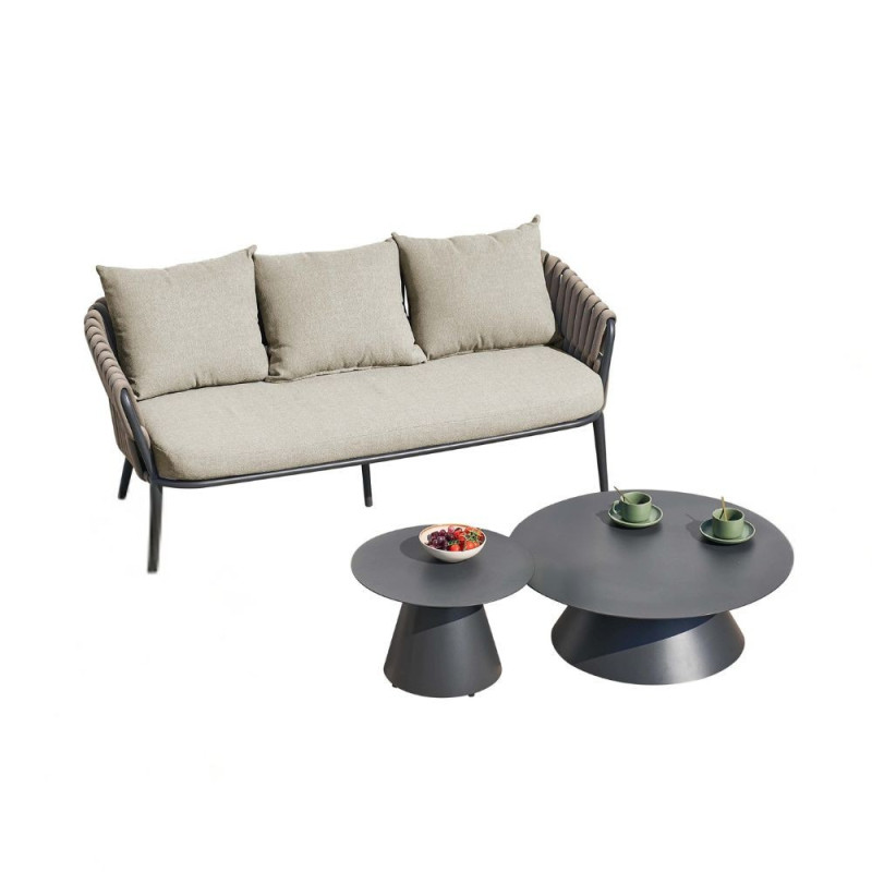 Salottino da esterno Simo antracite tortora cuscini beige moderno