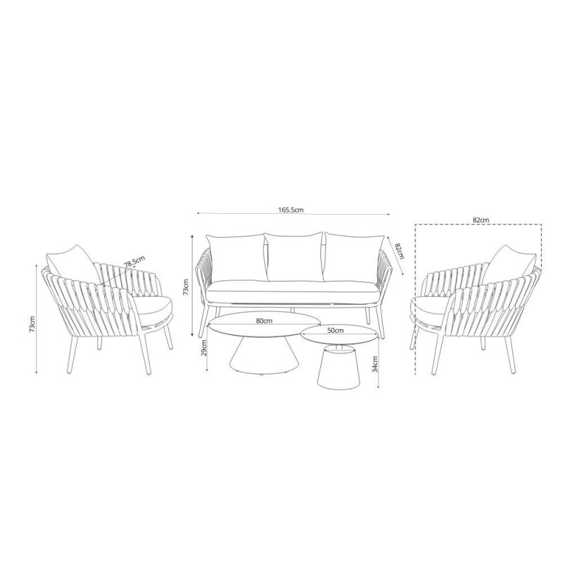 Salottino da esterno Simo antracite tortora cuscini beige moderno