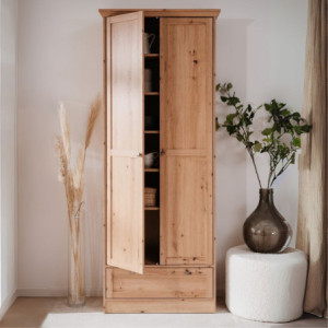 Zoom Armadio Timber 40A con 2 ante e 1 cassetto in rovere anticato con pomelli in metallo