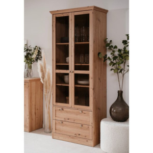 Zoom Vetrina Timber 52A con 2 ante e 2 cassetti colore rovere anticato