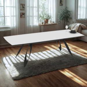 Tavolo allungabile Merkur top bianco frassinato gambe nere moderno