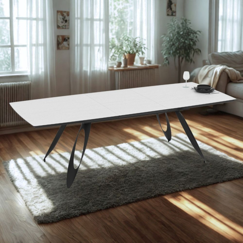 Tavolo allungabile Merkur top bianco frassinato gambe nere moderno