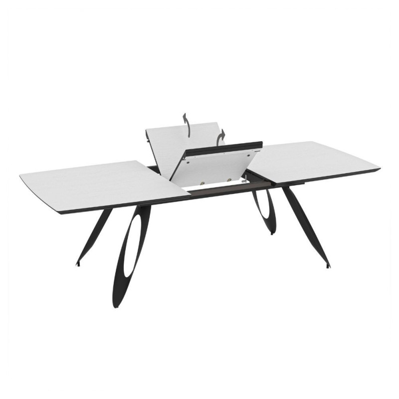 Tavolo allungabile Merkur top bianco frassinato gambe nere moderno