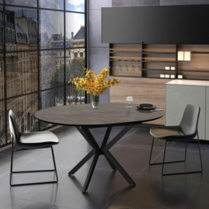 Tavolo allungabile Dobok effetto marmo brown lucido gambe nere