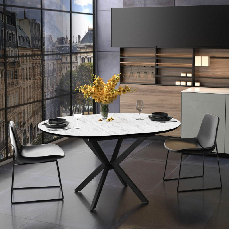 Tavolo allungabile Dobok effetto marmo opaco gambe nere moderno