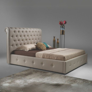 Letto matrimoniale Peninsula imbottito contenitore ecopelle tortora