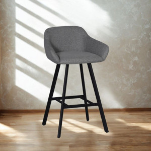 Sgabello Mey tessuto grigio cenere gambe metallo nere moderno